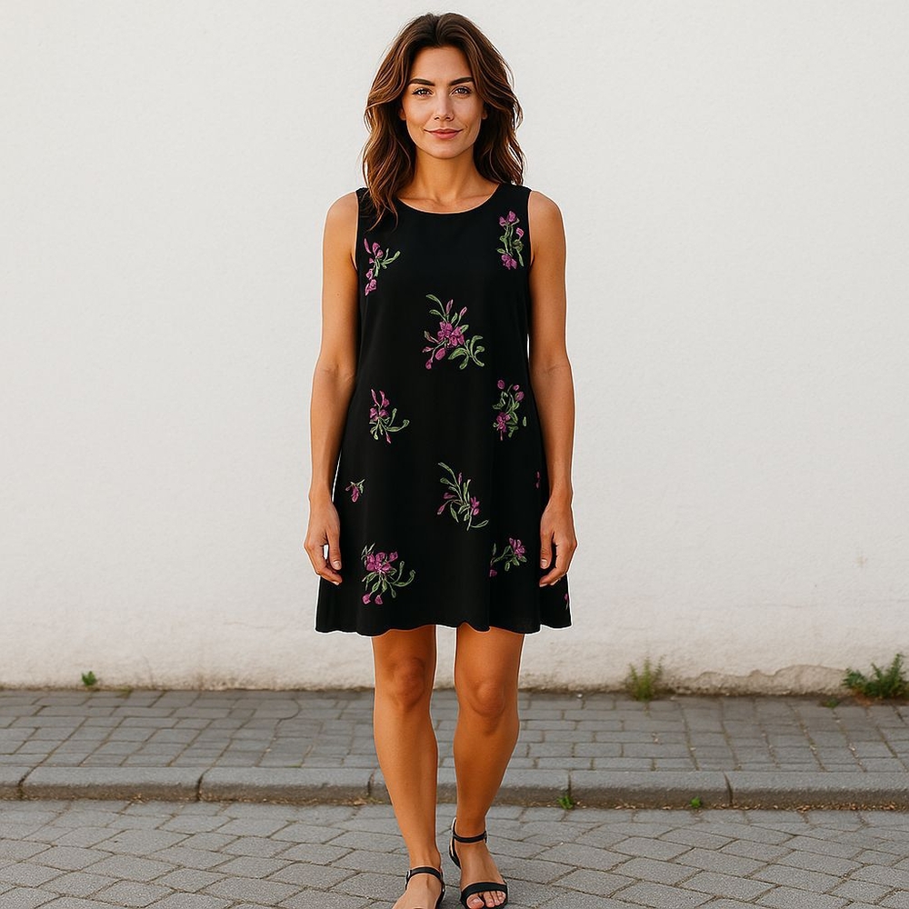 JOHN STUDIO DRESS PRE-OWNED SIZE 10 Floral Embroidered Black Dress - Picture 9 of 10